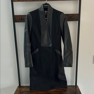 Ted Baker Wool and Leather Black Women's Coat with Leather Sleeves
